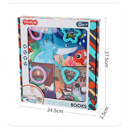Set 4 carti senzoriale fosnitoare pentru bebelusi, cu animalute colorate, Dinosaur world, Happy farm, Land Animals, Marine Animals, 11 x 13.5 cm [1]