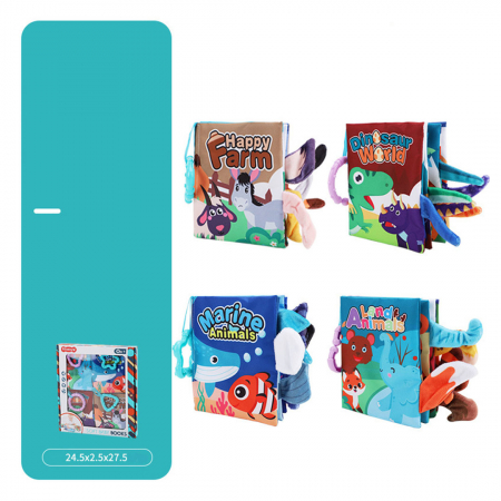 Set 4 carti senzoriale fosnitoare pentru bebelusi, cu animalute colorate, Dinosaur world, Happy farm, Land Animals, Marine Animals, 11 x 13.5 cm [2]