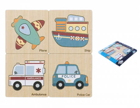 Set 4 Puzzle 15 x 15 cm, Lemn, Vehicule, 16 piese, Montessori, 3 ani+ [4]
