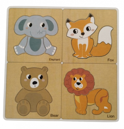 Set 4 Puzzle 15 x 15 cm, Lemn, Animale salbatice, 16 piese, Montessori, 3 ani+ [3]