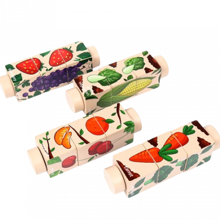 Set 4 Puzzle Rotativ cu cate 3 cuburi, lemn, legume si fructe, Rotating Jigsaw, 12 luni+, EduJucarii [8]