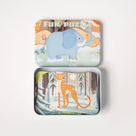 Set 5 Puzzles pentru incepatori, Diferite Nivele de Complexitate, Cutie Metalica, animale salbatice, 3 ani + [8]