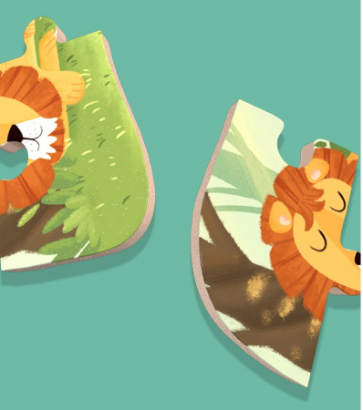 Set 5 Puzzles pentru incepatori, Diferite Nivele de Complexitate, Cutie Metalica, animale salbatice, 3 ani + [9]