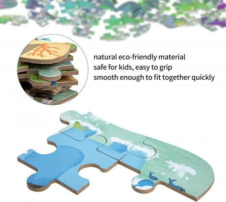 Set 5 Puzzles pentru incepatori, Diferite Nivele de Complexitate, Cutie Metalica, animale salbatice, 3 ani + [5]