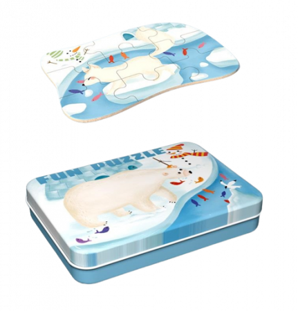 Set 5 Puzzles pentru incepatori, Diferite Nivele de Complexitate, Cutie Metalica, animale polare, 3 ani + [3]