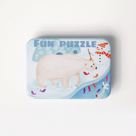 Set 5 Puzzles pentru incepatori, Diferite Nivele de Complexitate, Cutie Metalica, animale polare, 3 ani + [6]