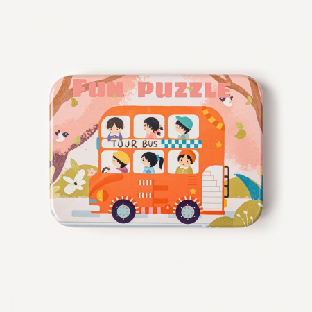 Set 5 Puzzles pentru incepatori, Diferite Nivele de Complexitate, Cutie Metalica,Vehicule, 3 ani + [5]