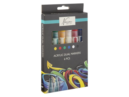 Noutati si reduceri - Set 6 markere acrilice, cu varf dublu, pentru toate suprafetele, Art Sensations, Nassau