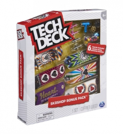 Jucarii antistres - Set 6 mini placi skateboard, Tech Deck, Sk8Shop Bonus Pack, The Heart Supply,  6 ani+