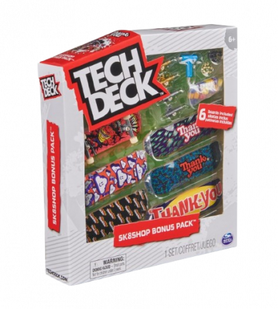 Jucarii antistres - Set 6 mini placi skateboard, Tech Deck, Sk8Shop Bonus Pack, Thank you,  6 ani+