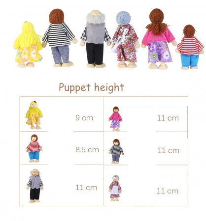 Set 6 papusi pentru casute de papusi, lemn, multicolor,  3 ani+, EduJucarii [1]