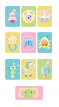 Set 10 piese jucarii zornaitoare pentru bebelusi, jucarii pentru dentitie, cutie de transport frumos colorata cu roz, 0 luni, Edujucarii - Little Tin Lok [5]