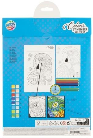 Set creativ, Coloreaza pe numere, A4, 8 creioane colorate, papagal, Moxy [1]