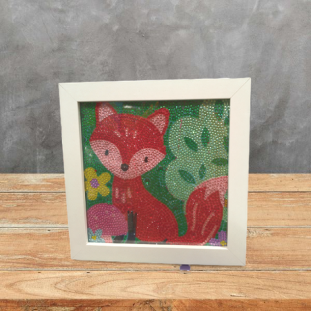 Set creativ goblen cu diamante pentru copii, cu rama foto inclusa, 5D, Vulpe, 20 x 20 cm, Multicolor [1]