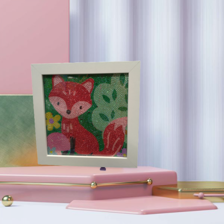 Set creativ goblen cu diamante pentru copii, cu rama foto inclusa, 5D, Vulpe, 20 x 20 cm, Multicolor [2]