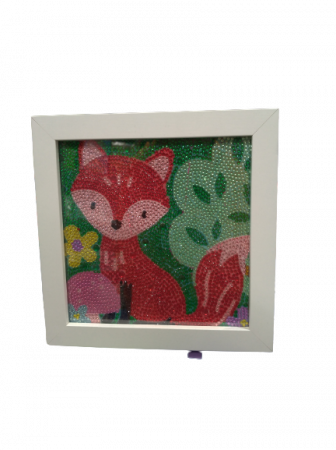 Seturi de artizanat - Set creativ goblen cu diamante pentru copii, cu rama foto inclusa, 5D, Vulpe, 20 x 20 cm, Multicolor