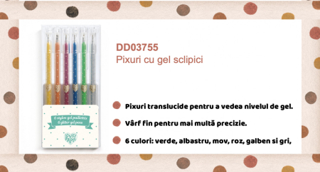 Set cu 6 roll-gel (markere) cu sclipici, Djeco [3]