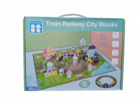 Set Cuburi constructie Oraselul cu Trenulet din lemn, Train Railway City, Beilaluna, 3 ani+ [3]