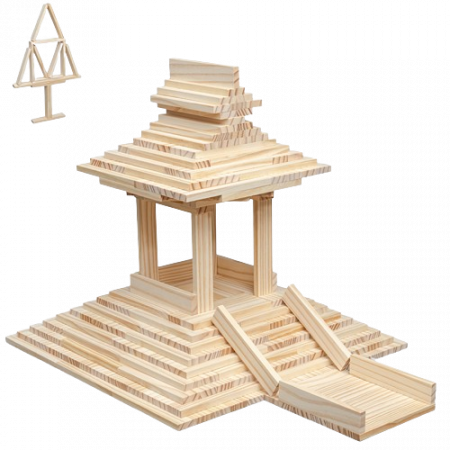 Set Cuburi de constructie, 120 piese, Lemn, Micul Arhitect, natur, 3 ani, EduJucarii [4]