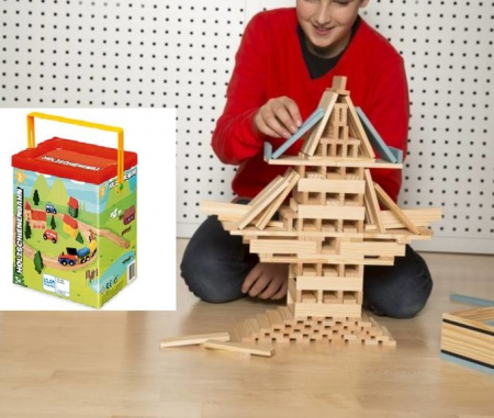 Set Cuburi de constructie, 120 piese, Lemn, Micul Arhitect, natur, 3 ani, EduJucarii [13]
