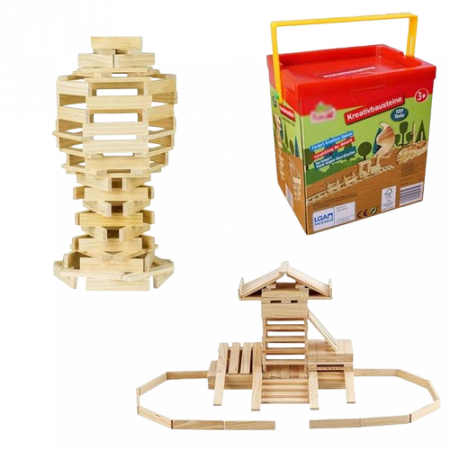 Set Cuburi de constructie, 120 piese, Lemn, Micul Arhitect, natur, 3 ani, EduJucarii [0]