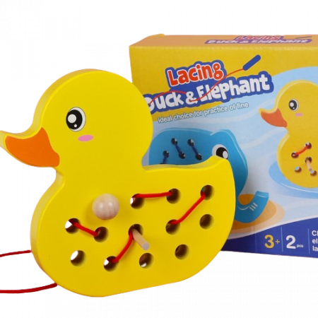 Set de 2 Jucarii de indemanare cu sireturi pentru copii, Ratusca, Elefant, Montessori, 3 ani+, EduJucarii [1]