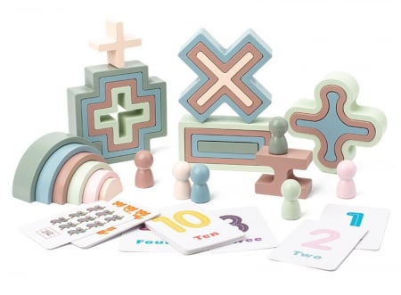 Cuburi si caramizi - Set de 28 de piese din lemn, blocuri de constructie pentru Prescolari, Jucarii pentru dezvoltare timpurie, Educatie Montessori, Algorithmic Cascading music, 3 ani +, Edujucarii