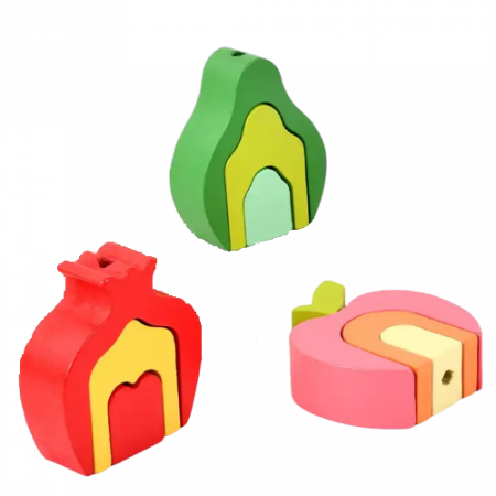 Set de 3 Turnuri de Sortat si Stivuit in Forma de Fructe, Montessori, 11 Piese, Lemn, 3 ani+, Edujucarii [2]