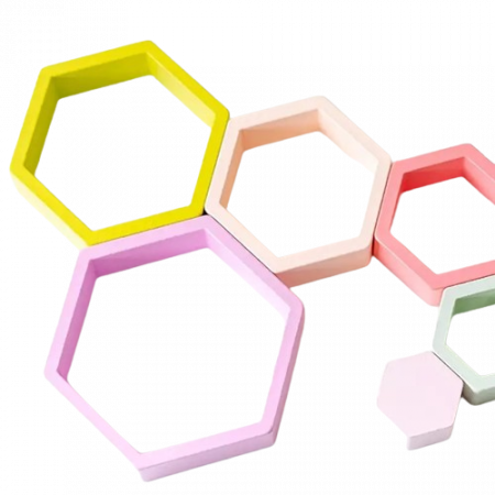 Set de 35 de piese din lemn, curcubeu, culori pastel, blocuri de constructie pentru Prescolari, Jucarie pentru dezvoltare timpurie, Educatie Montessori,  3 ani+ EduJucarii [5]