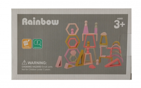 Set de 35 de piese din lemn, curcubeu, culori pastel, blocuri de constructie pentru Prescolari, Jucarie pentru dezvoltare timpurie, Educatie Montessori,  3 ani+ EduJucarii [12]