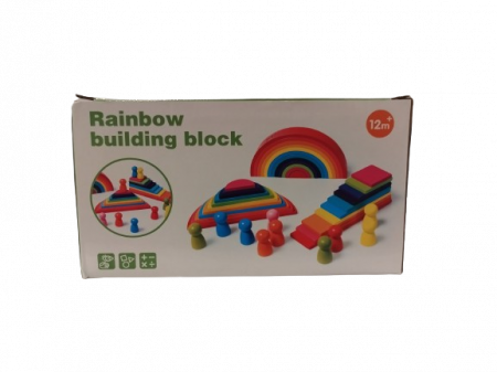 Set de 45 de piese din lemn, curcubeu, blocuri de constructie 4 in 1 Prescolari, Jucarii pentru dezvoltare timpurie, Educatie Montessori, 12 luni+ [5]