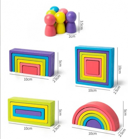 Set de 28 de piese din lemn, curcubeu, blocuri de constructie pentru Prescolari, Jucarie pentru dezvoltare timpurie, Educatie Montessori,  3 ani+ EduJucarii [5]