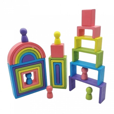 Set de 28 de piese din lemn, curcubeu, blocuri de constructie pentru Prescolari, Jucarie pentru dezvoltare timpurie, Educatie Montessori,  3 ani+ EduJucarii [7]