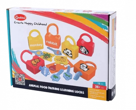 Set de 6  Lacate, 6 chei, cartonase de asociere cu imagini diverse, Panda, Vacuta, Catelus, cuvinte, 18 piese, 3 ani +, Edujucarii [11]