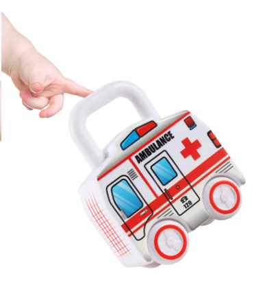Set de 6  Lacate Masini cu Numere si 6 chei, Ambulanta, Politie, Autobuz Scolar, Camion cu Inghetata si Camion cu ceai,  Jucarie Educativa, Edujucarii [8]