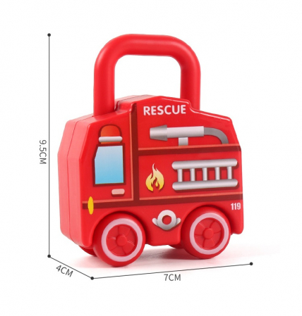 Set de 6  Lacate Masini cu Numere si 6 chei, Ambulanta, Politie, Autobuz Scolar, Camion cu Inghetata si Camion cu ceai,  Jucarie Educativa, Edujucarii [4]