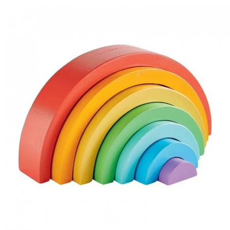 Jucarii interactive - Set de 7 de piese din lemn, curcubeu, blocuri de constructie Prescolari, Jucarii pentru dezvoltare timpurie, Educatie Montessori, 18 luni+, Edujucarii