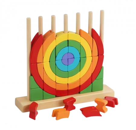 Jucarii interactive - Set de 54 de piese din lemn, curcubeu, blocuri de constructie Prescolari, Jucarii pentru dezvoltare timpurie, Educatie Montessori, 3 ani+, Edujucarii