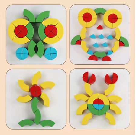 Set de 54 de piese din lemn, curcubeu, blocuri de constructie Prescolari, Jucarii pentru dezvoltare timpurie, Educatie Montessori, 3 ani+, Edujucarii [1]