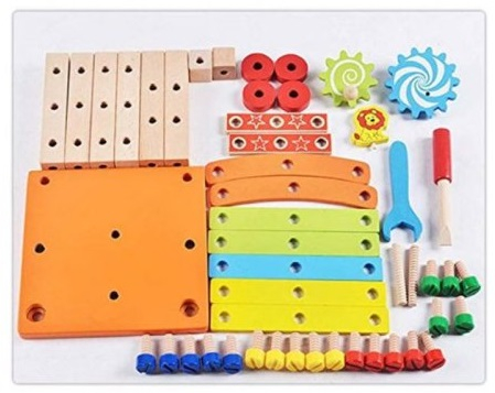Set de constructie 3 in 1, scaun, avion, masinuta, lemn,  Montessori, 3 ani +, Edujucarii [6]