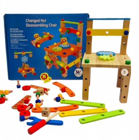 Set de constructie 3 in 1, scaun, avion, masinuta, lemn,  Montessori, 3 ani +, Edujucarii [7]