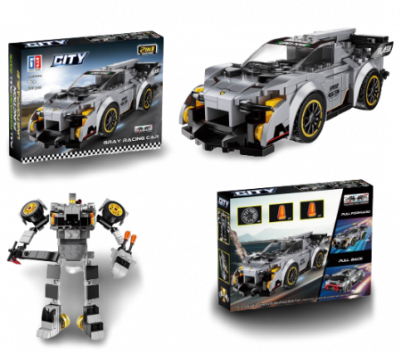Jucarii de rol - Set de constructie, Masinuta tranformabila in Robot, Gray Racing Car