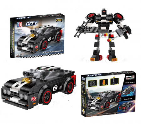 Set de constructie, Masinuta tranformabila in Robot, Gray Racing Car [0]