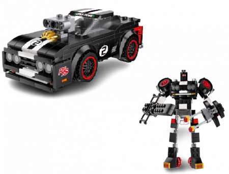 Set de constructie, Masinuta tranformabila in Robot, Gray Racing Car [1]