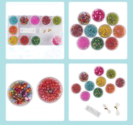Set de creatie pentru 30 bratari din margele colorate, cu 10 cutii de margele si accesorii, Multicolor, 8 ani + [4]