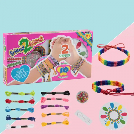Set de creatie, 2 stiluri pentru 10 bratari, cu margele si snur, Multicolor, 8 ani + [6]