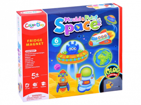 Jucarii interactive - Set de pictat si creat magneti, Space, 6 forme diferite, planeta cu inele, Terra, rachete, 2 astronauti - Color day