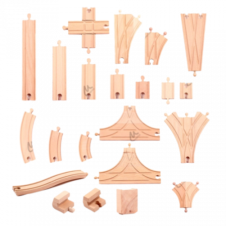 Set Mare Circuit de Tren din lemn, cu locomotiva electrica si o multime de detalii de jucat in tot orasul, 95 piese, Wood Mom [3]