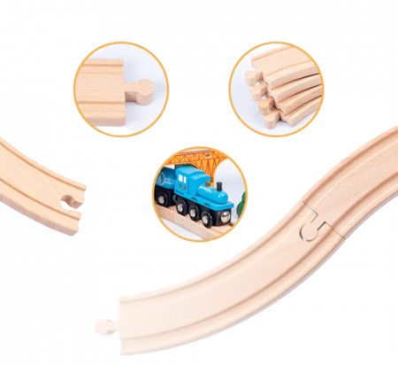 Set Mare Circuit de Tren din lemn, cu locomotiva electrica si o multime de detalii de jucat in tot orasul, 95 piese, Wood Mom [9]