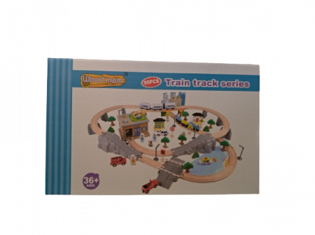 Set Mare Circuit de Tren din lemn, cu locomotiva electrica si o multime de detalii de jucat in tot orasul, 95 piese, Wood Mom [13]